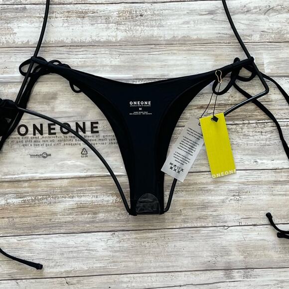 OneOne Swimwear ARIEL Bikini Bottom Medium Black Tie-Side Skimpy Midnight Black - Picture 3 of 12